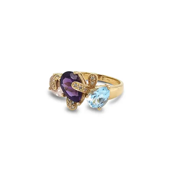 Gold Ring Semi precious stones and Diamonds