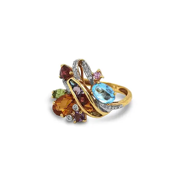 Gold Ring Semi precious stones and Diamonds