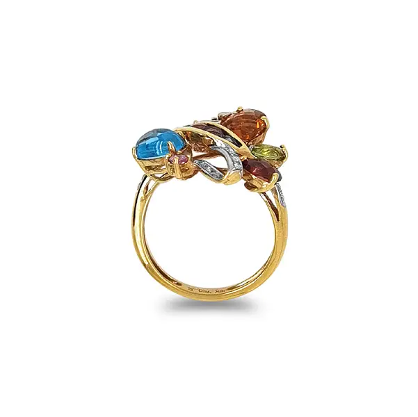 Gold Ring Semi precious stones and Diamonds