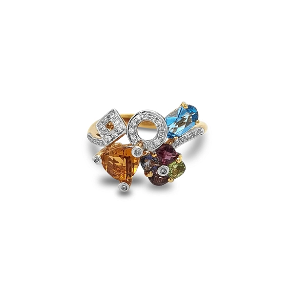 Gold Ring Semi precious stones and Diamonds