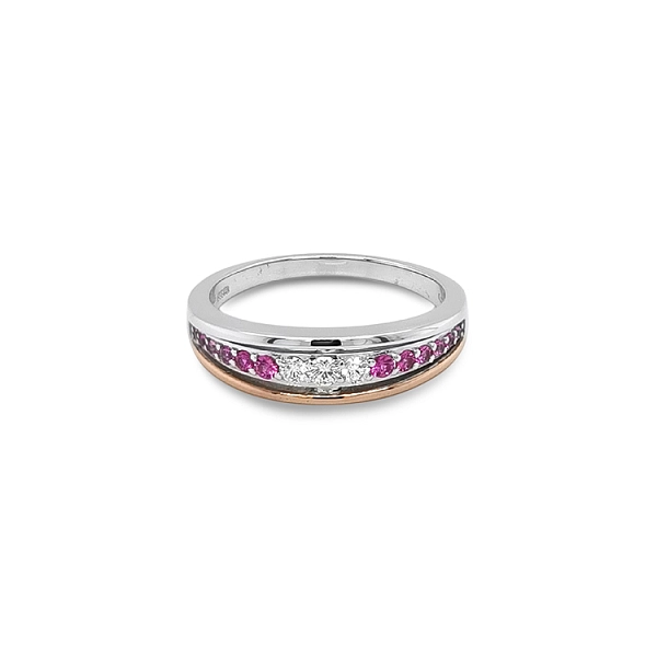 Gold Ring Pink Sapphires and Diamonds
