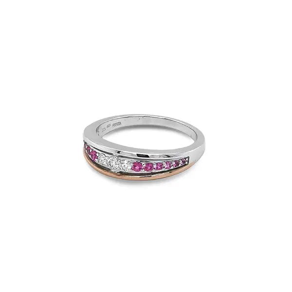 Gold Ring Pink Sapphires and Diamonds