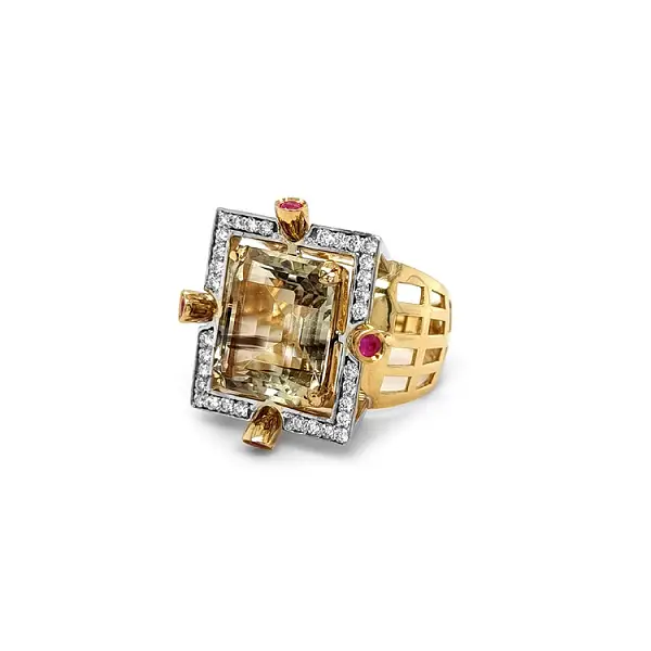 Gold Ring with Topaz and Diamonds