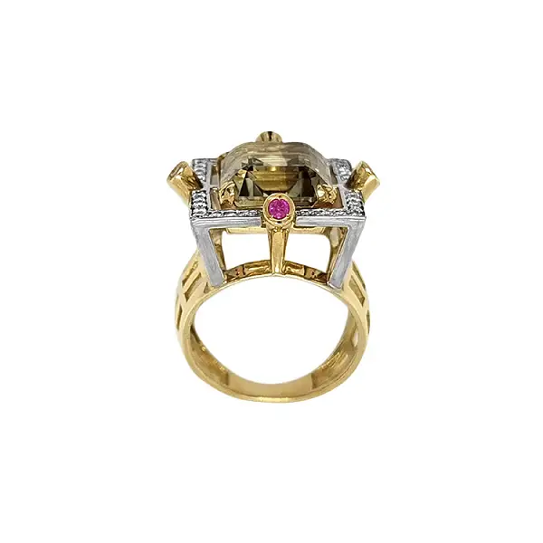 Gold Ring with Topaz and Diamonds
