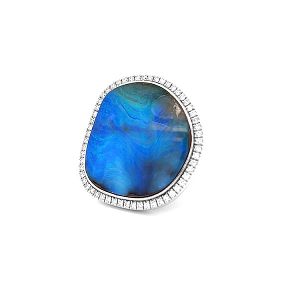 Diamond Ring with Natural Opal