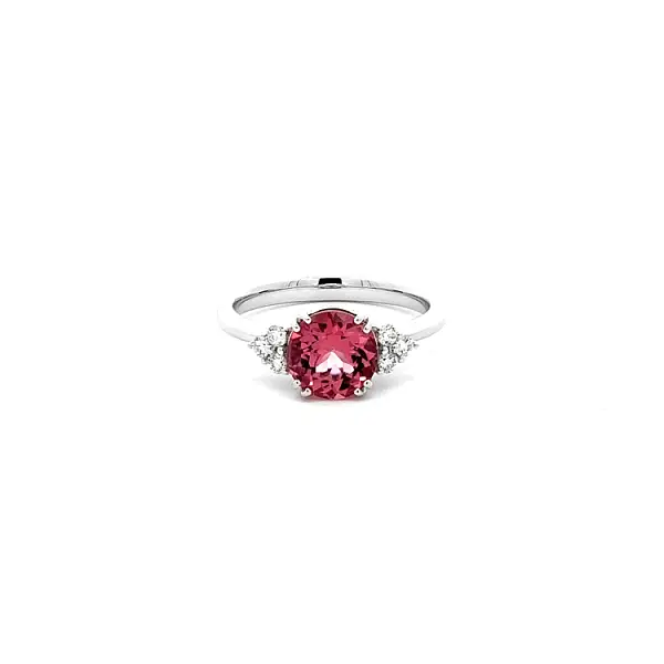 Gold Ring Pink Tourmaline and Diamonds