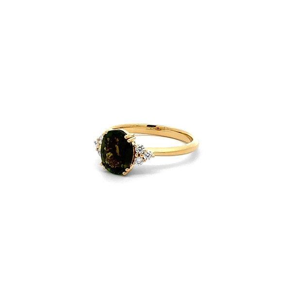 Gold Ring Green Tourmaline and Diamonds