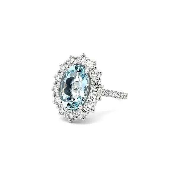 Golden Aquamarine and Diamond Ring