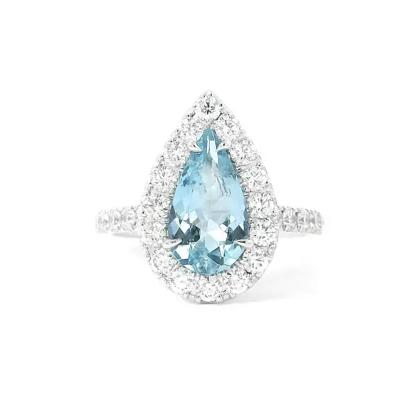 Luxury Drop Shaped Ring with Aquamarine and Diamonds