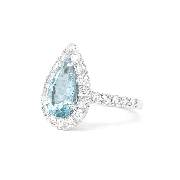 Luxury Drop Shaped Ring with Aquamarine and Diamonds