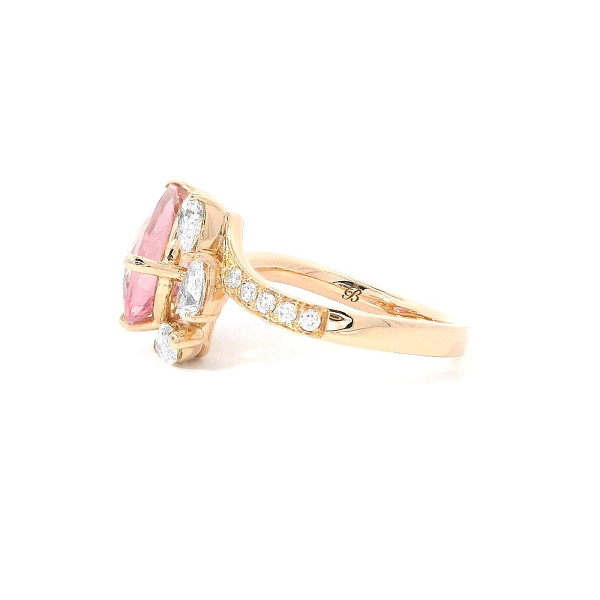 Drop Shaped Pink Tourmaline Ring with Shining Diamonds