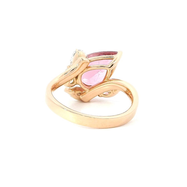 Drop Shaped Pink Tourmaline Ring with Shining Diamonds