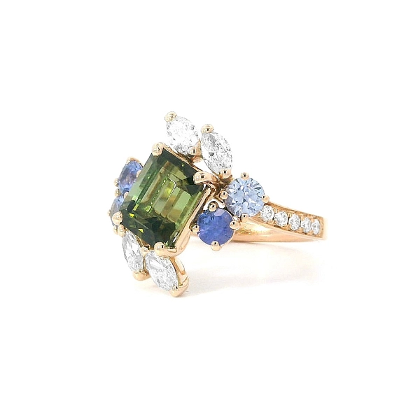 Ring Elegance of Nature - Tourmaline in Combination with Sapphires and Diamonds