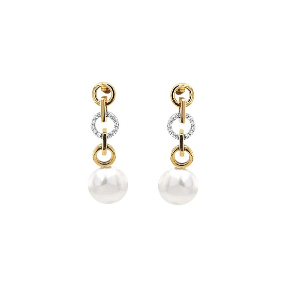 Gold Earrings Natural Pearls and Diamonds