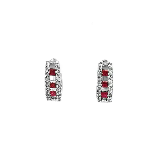 Gold Earrings with Rubies and Diamonds
