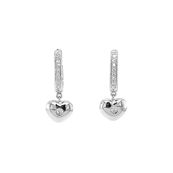 Gold Earrings in Heart Shape with Diamonds