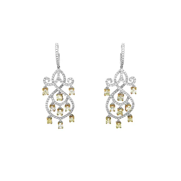 Gold Earrings with Yellow and White Diamonds