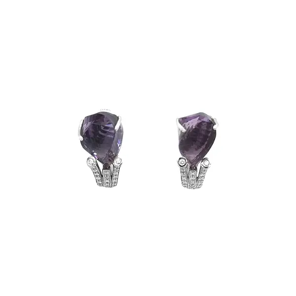 Gold Earrings with Amethysts and Diamonds