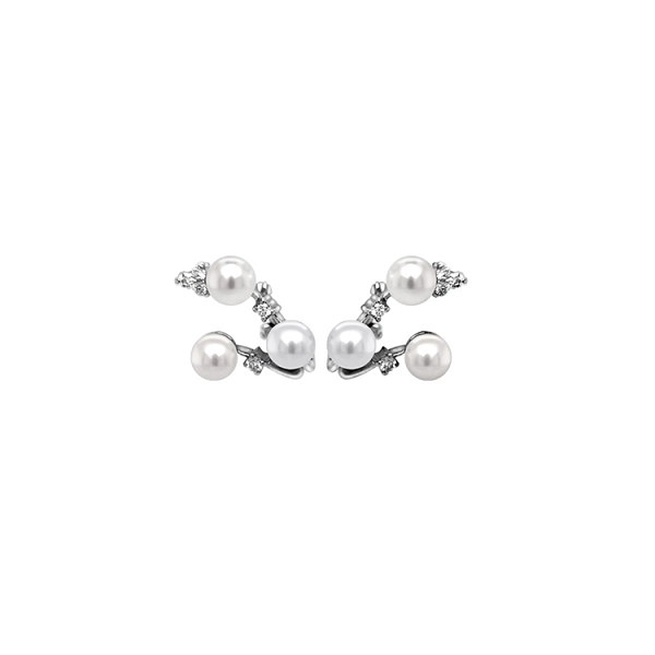 Gold Earrings Natural Pearls and Diamonds