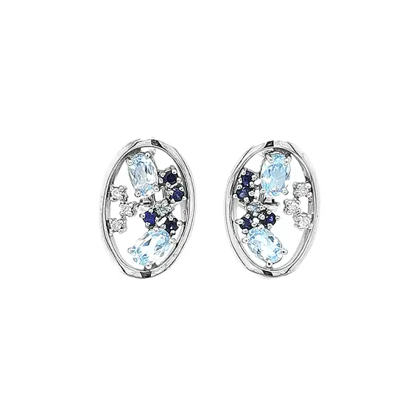 Gold Earrings with Aquamarines, Sapphires and Diamonds