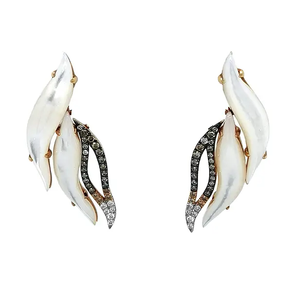 Gold Earrings with Pearl and Diamonds