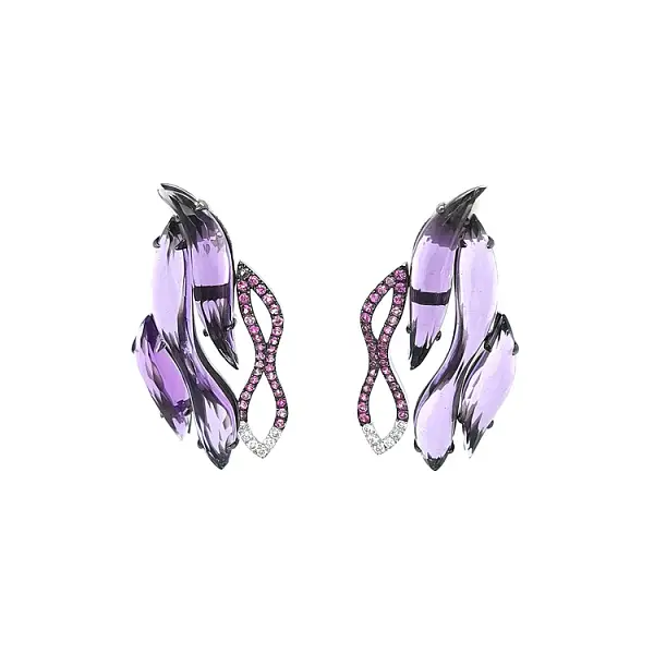 Gold Earrings with Amethysts, Pink Sapphires and Diamonds
