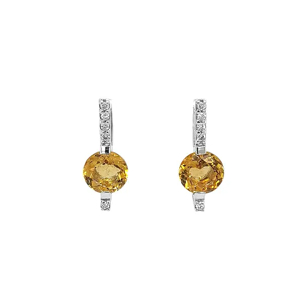 Gold Earrings with Citrines and Diamonds