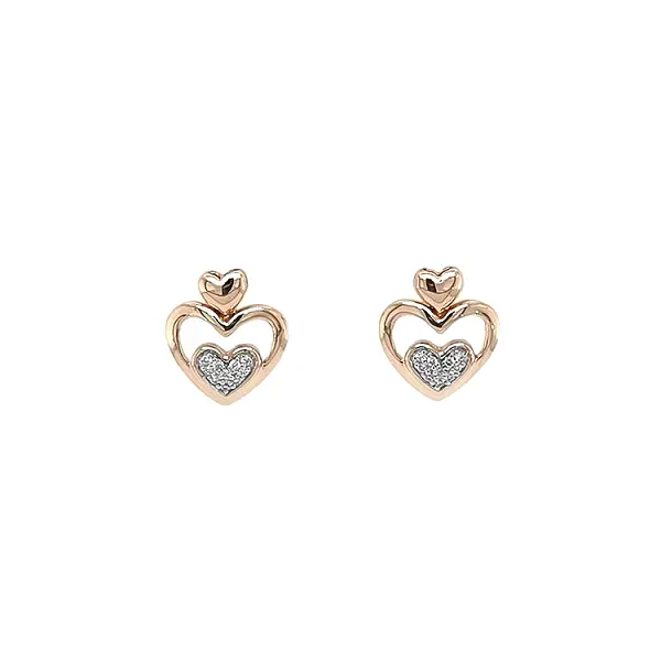 Gold Earrings in Heart Shape with Diamonds