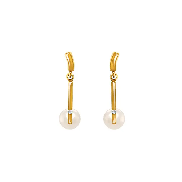 Gold Earrings Natural Pearls and Diamonds