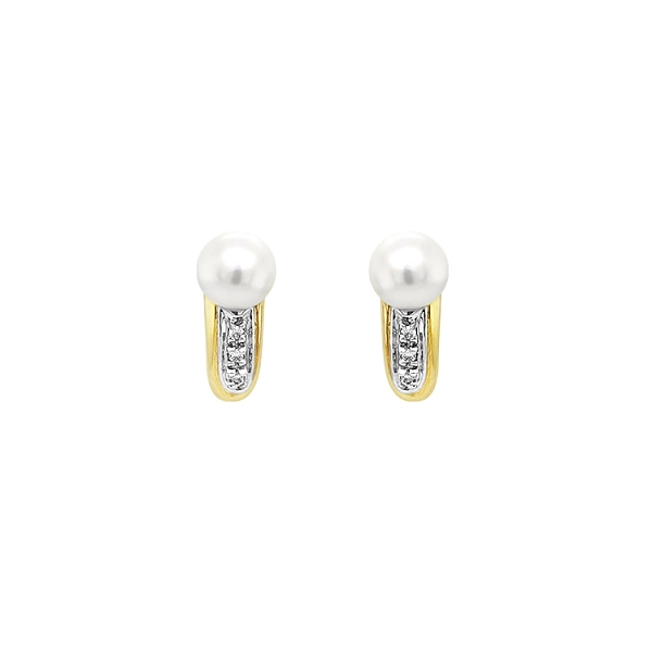 Gold Earrings Natural Pearls and Diamonds