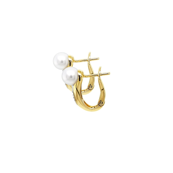 Gold Earrings Natural Pearls and Diamonds