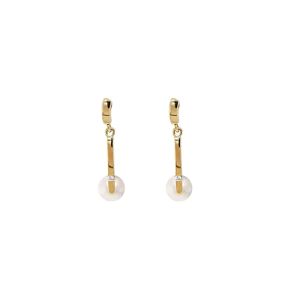 Gold Earrings Natural Pearls and Diamonds
