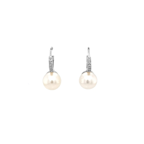 Gold Earrings with Pearl and Diamonds