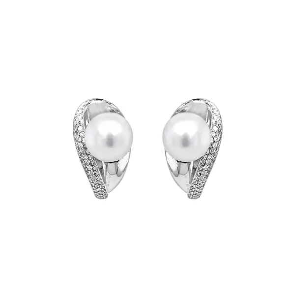 Gold Earrings Natural Pearls and Diamonds