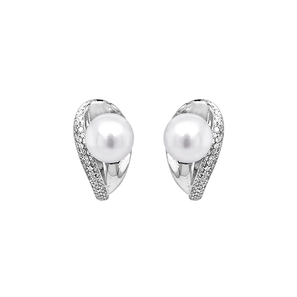 Gold Earrings Natural Pearls and Diamonds