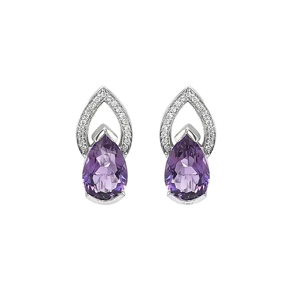 Gold Earrings with Amethysts and Diamonds
