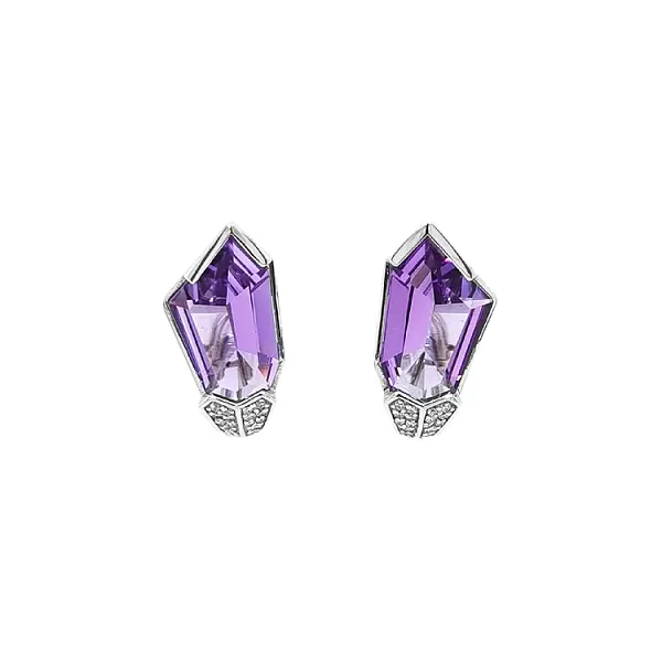Gold Earrings with Amethysts and Diamonds