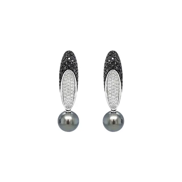 Gold Earrings Natural Pearls and Diamonds