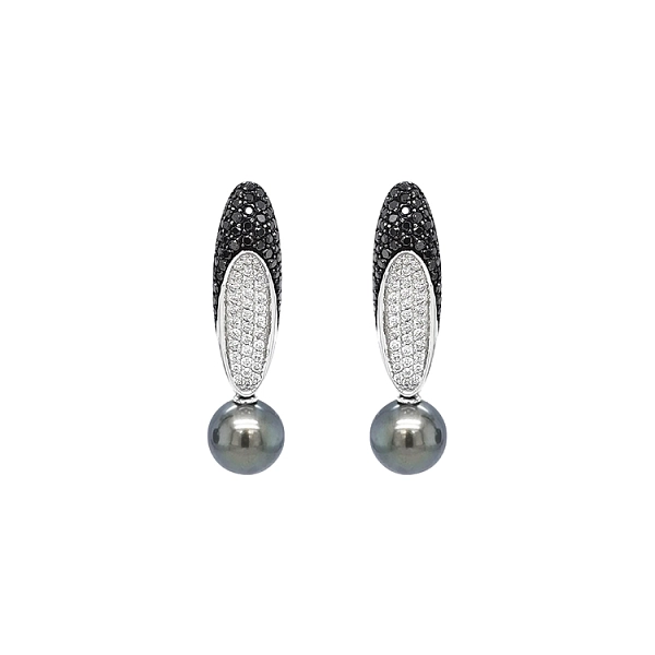 Gold Earrings Natural Pearls and Diamonds
