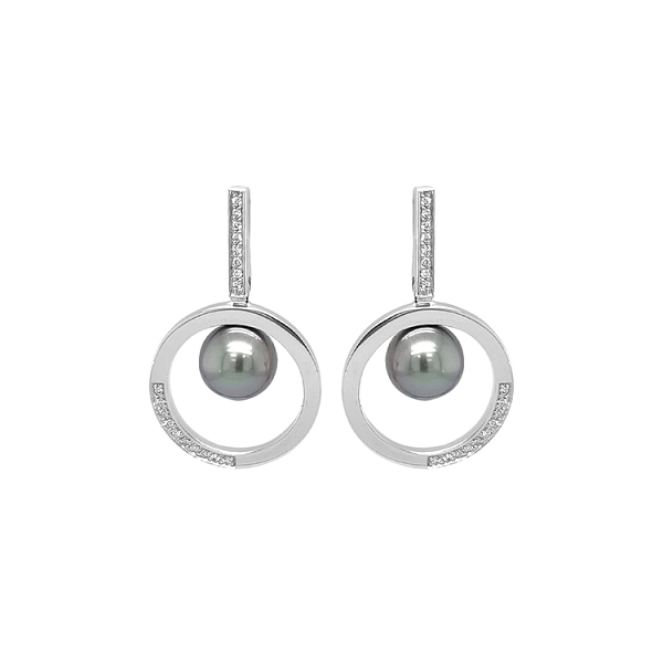 Gold Earrings Natural Pearls and Diamonds