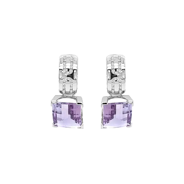 Gold Earrings with Amethysts and Diamonds