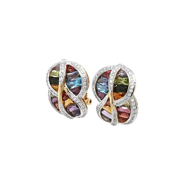 Gold Earrings Semi precious stones and Diamonds