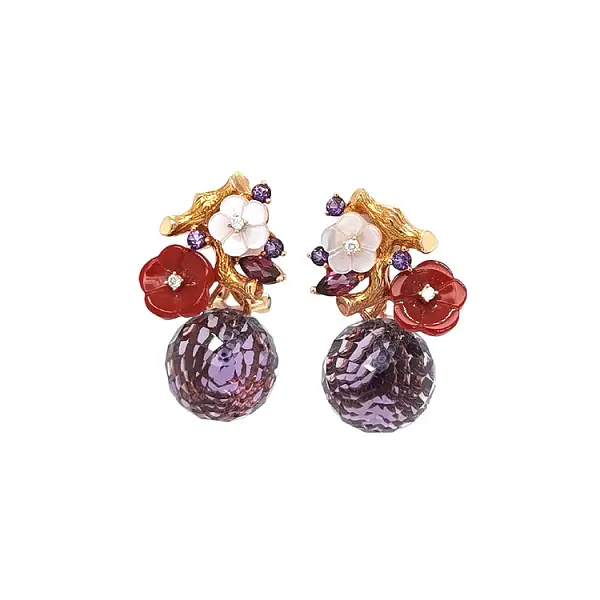 Gold Earrings Semi precious stones and Diamonds