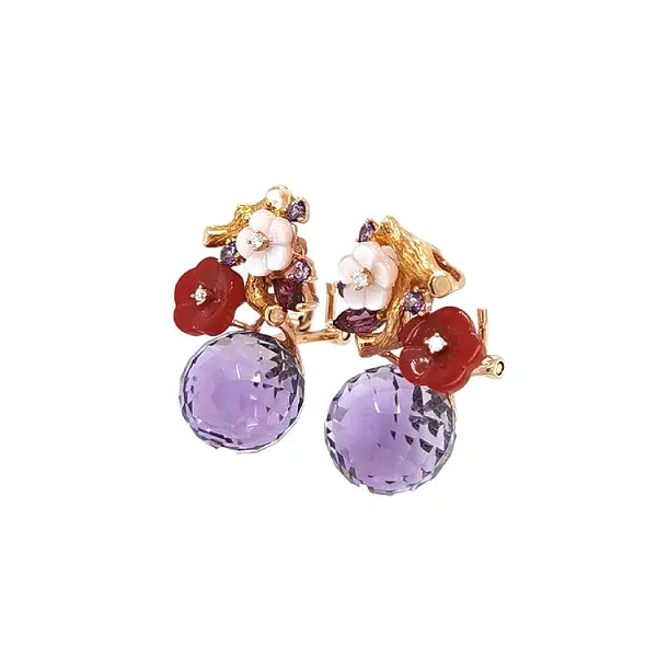 Gold Earrings Semi precious stones and Diamonds