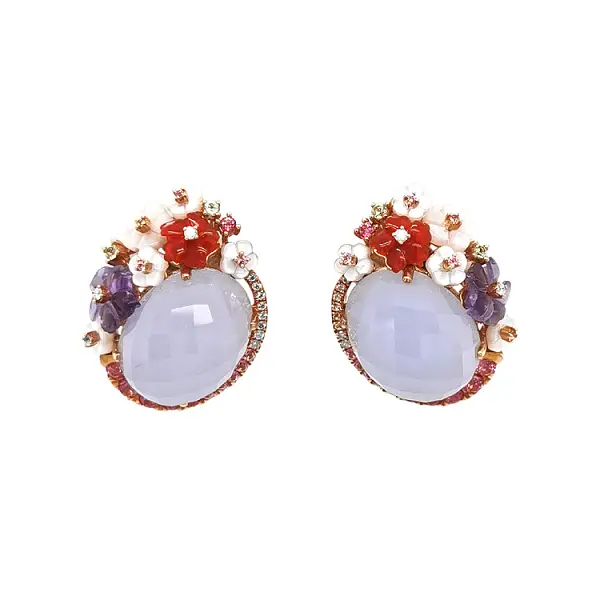 Gold Earrings Semi precious stones and Diamonds