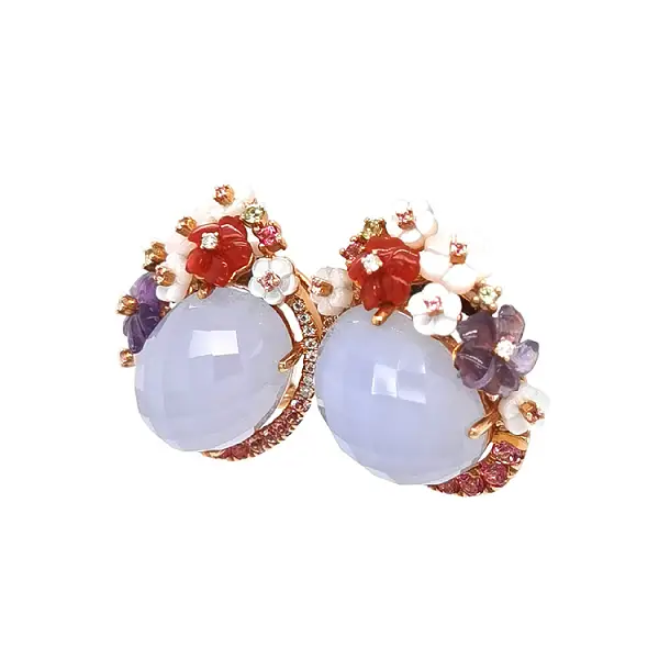 Gold Earrings Semi precious stones and Diamonds