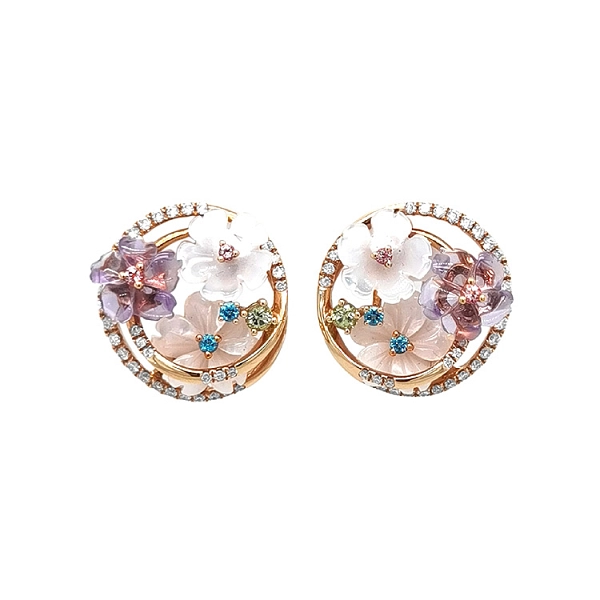 Gold Earrings Semi precious stones and Diamonds