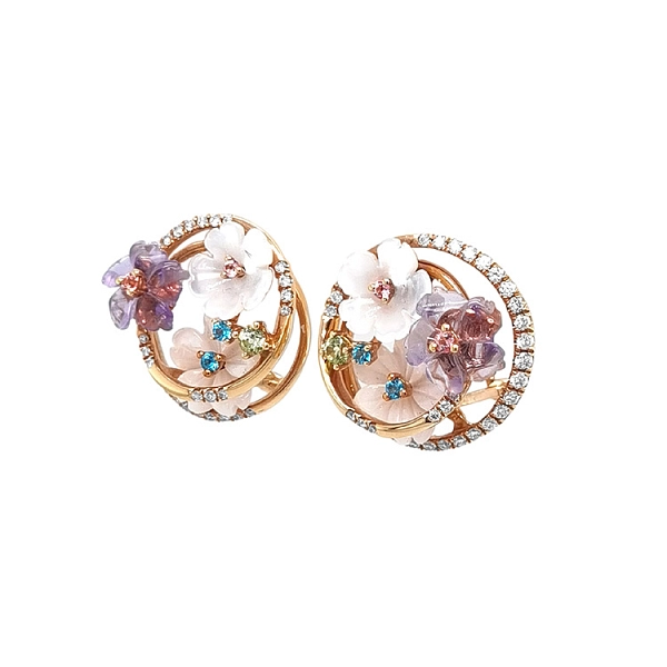 Gold Earrings Semi precious stones and Diamonds