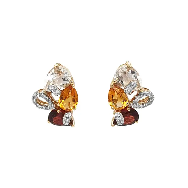 Gold Earrings Semi precious stones and Diamonds