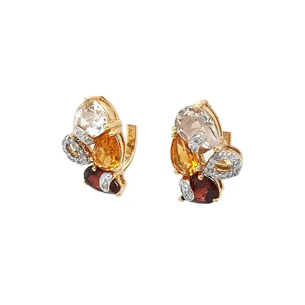 Gold Earrings Semi precious stones and Diamonds